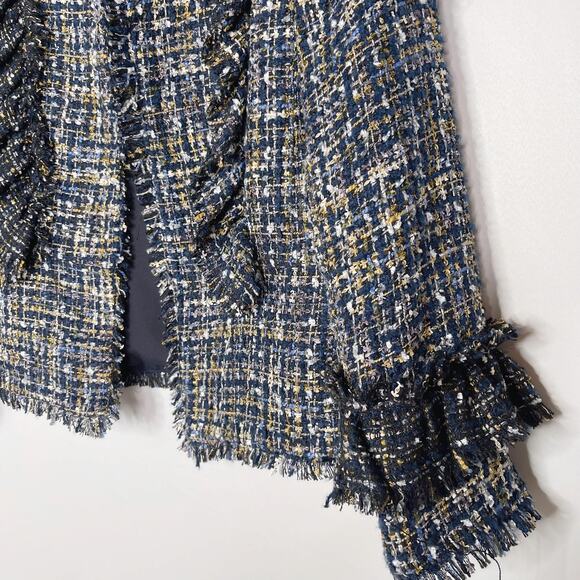 New Ann Taylor 4 Blue Black Ruffle Tweed Peplum Jacket Blazer Hook Eye Front - Picture 5 of 14